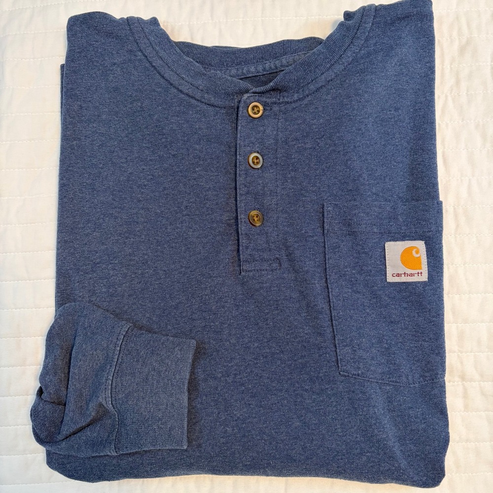 Carhartt Original Fit Blue Long Sleeve Pocket Henley Mens Medium